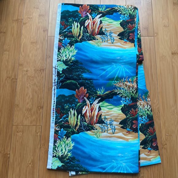 Hoffman International Woodblocks Under water fabric coral seascape quilting - Picture 1 of 4